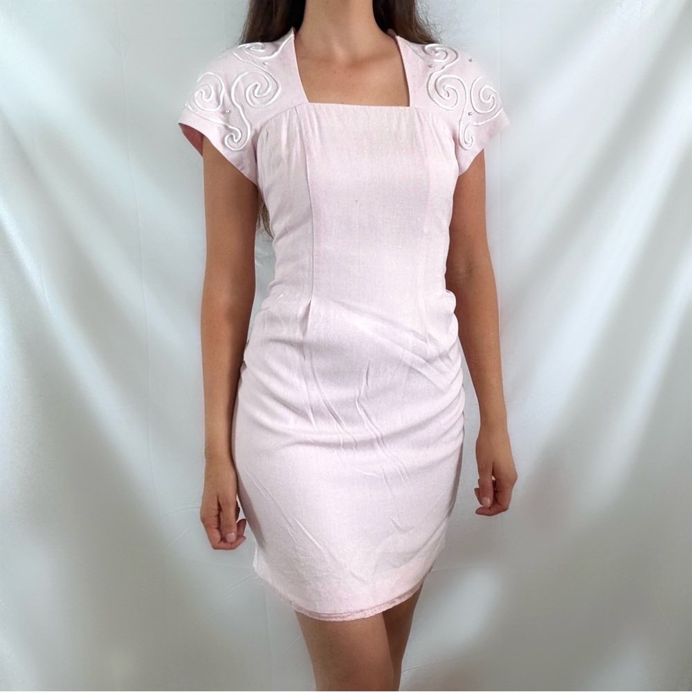 Vintage 80s pastel pink classic mod retro dress mini swirl Jessica Howard